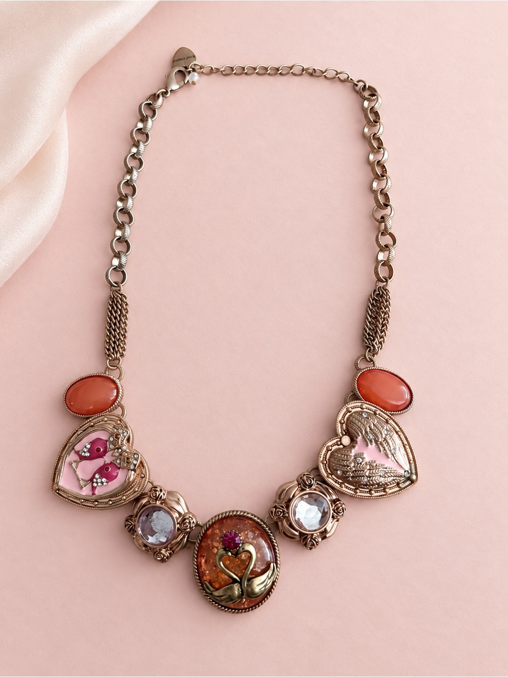 Betsey Johnson Love Birds Swan Heart Statement Necklace